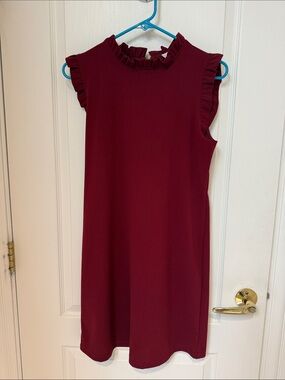Women’s Ruffled Neck Burgundy Dress